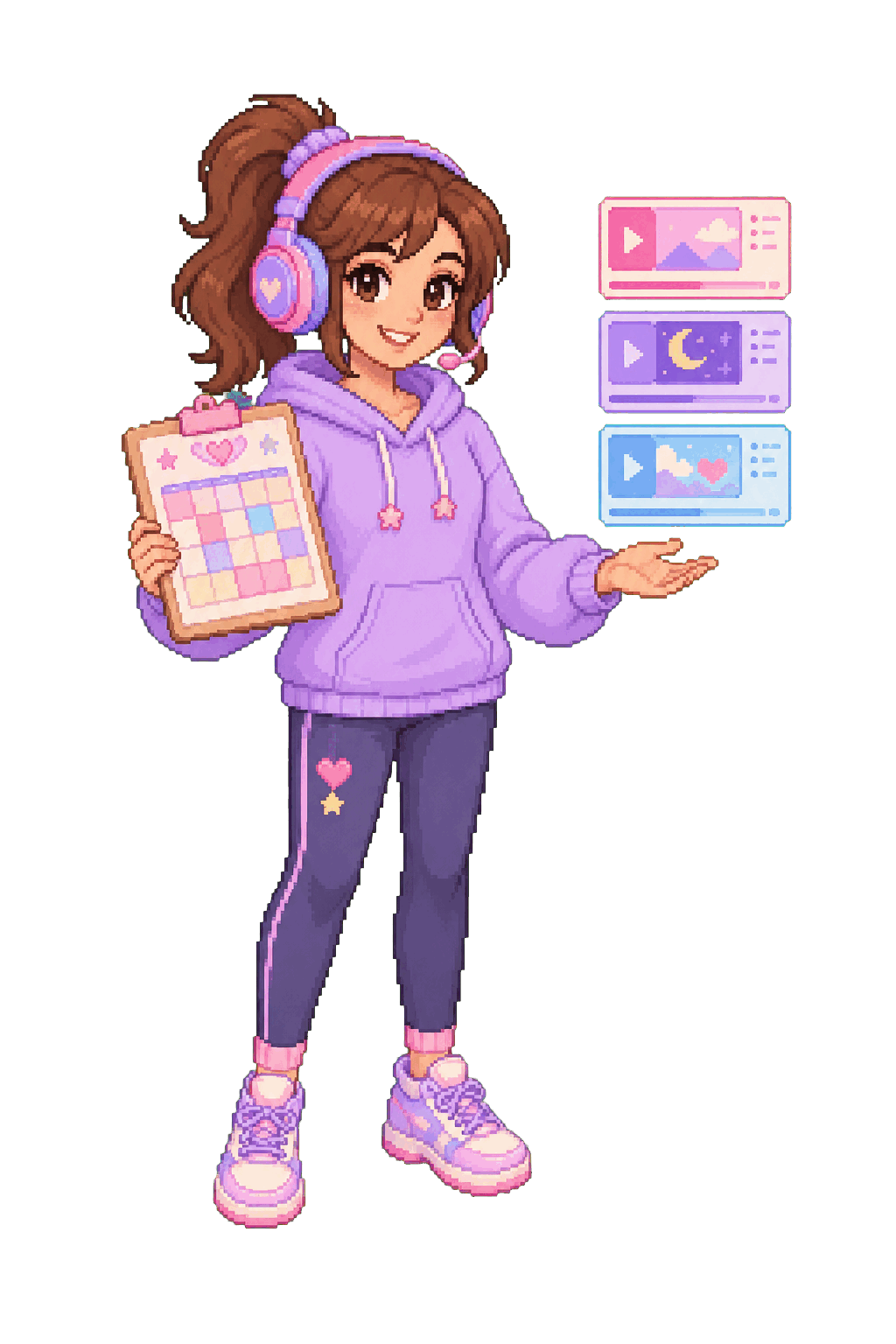 The Creator Mode pixel girl presenting a custom content plan