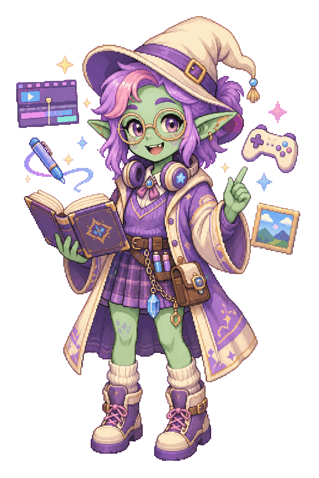 A pastel pixel guild mentor reading the Lallabyzzz training manual